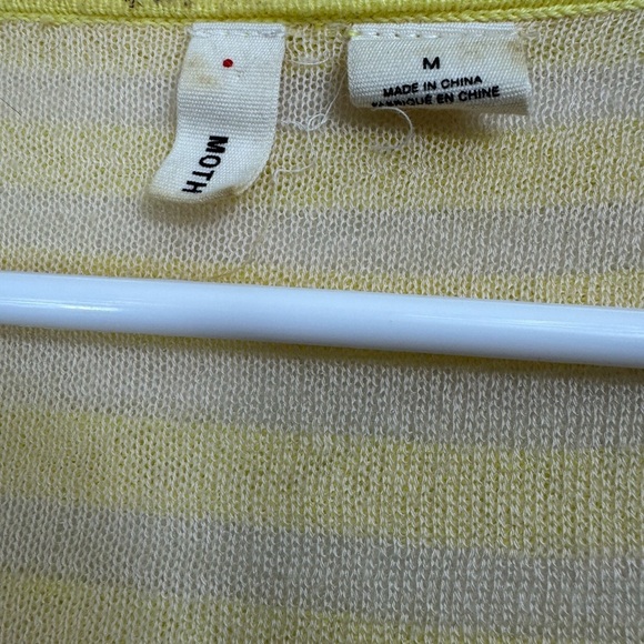 Anthropologie Moth Size Medium Yellow Striped Button Short Sleeve Cardigan Top - Picture 4 of 8